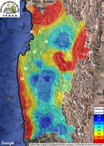 Máxima intensidad del viento del día 15 de octubre.