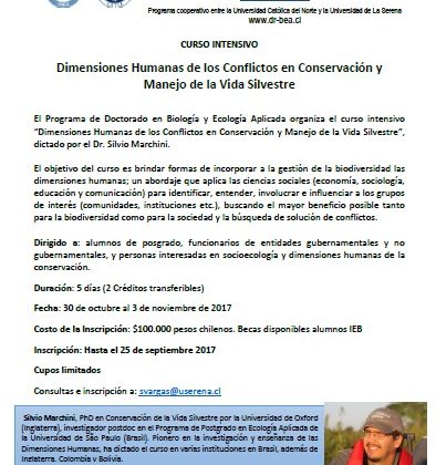 Hasta el 27 de septiembre se aceptan inscripciones: Realizarán curso de postgrado sobre conflictos en conservación y manejo de vida silvestre
