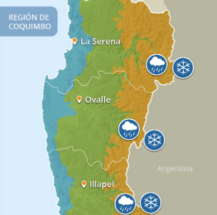 Informan de probables chubascos débiles y vientos de diversa intensidad en cordillera y costa de la Región de Coquimbo
