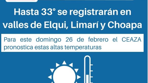 Hasta 33° se esperan en valles de la Región de Coquimbo para este domingo 26 de febrero