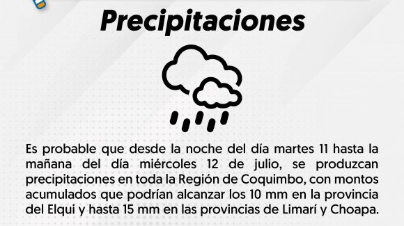 Evento de precipitaciones este martes y miércoles para la Región de Coquimbo