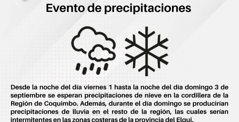 A partir del viernes anuncian precipitaciones para la Región de Coquimbo