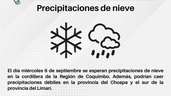 Pronostican precipitaciones de nieve en el sector cordillerano de la Región de Coquimbo