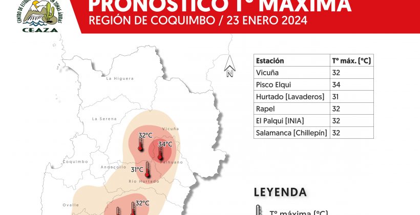 Pronostican temperaturas de hasta 34° C en valles interiores de la Región de Coquimbo
