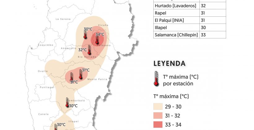 CEAZA pronostica temperaturas cercanas a los 36°C en valles interiores