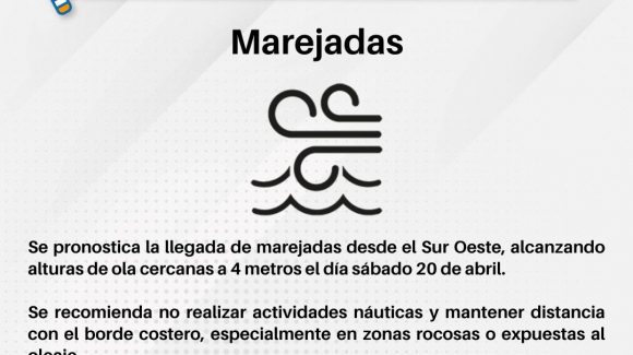 Pronostican marejadas con olas de hasta 4 metros de altura en la Región de Coquimbo
