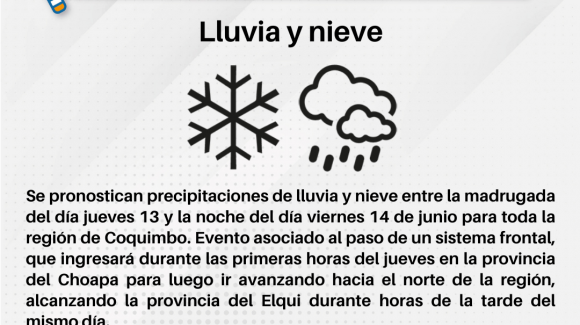 CEAZA pronostica precipitaciones de lluvia y nieve entre este 13 y 14 de junio