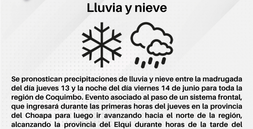 CEAZA pronostica precipitaciones de lluvia y nieve entre este 13 y 14 de junio CEAZA pronostica precipitaciones de lluvia y nieve entre este 13 y 14 de junio