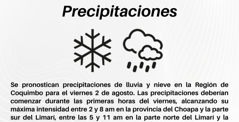Se pronostican precipitaciones durante este viernes en la región de Coquimbo