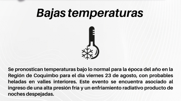 Se pronostican heladas y bajas temperaturas para la Región de Coquimbo