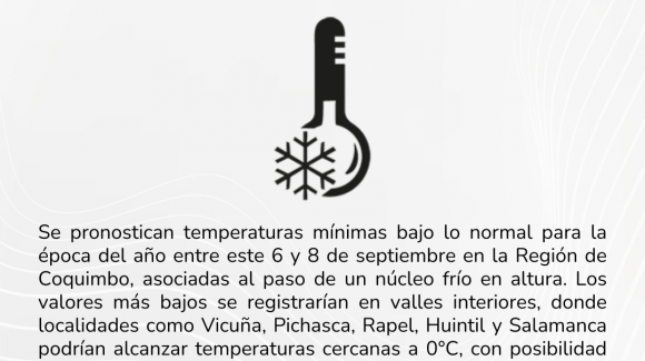 Pronostican bajas temperaturas en la Región de Coquimbo este 6 y 8 de septiembre