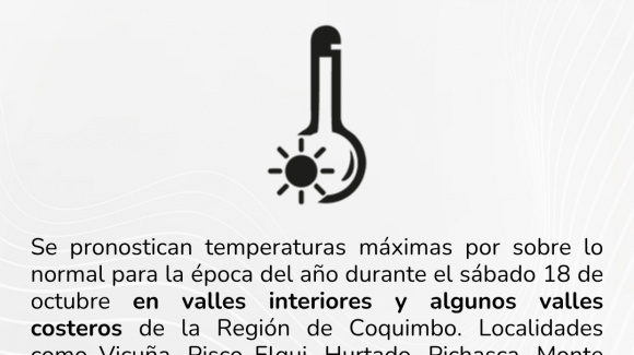 CEAZA pronostica altas temperaturas para este sábado en valles interiores y algunos valles costeros de la región