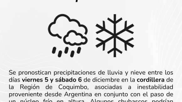 Se pronostican precipitaciones en cordillera para esta semana en la Región de Coquimbo