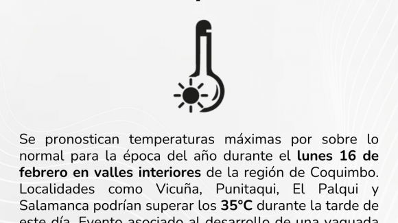Se pronostican altas temperaturas para este lunes 16 de febrero en la Región de Coquimbo