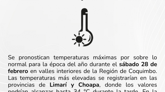 Pronostican jornada de altas temperaturas este fin de semana en la Región de Coquimbo