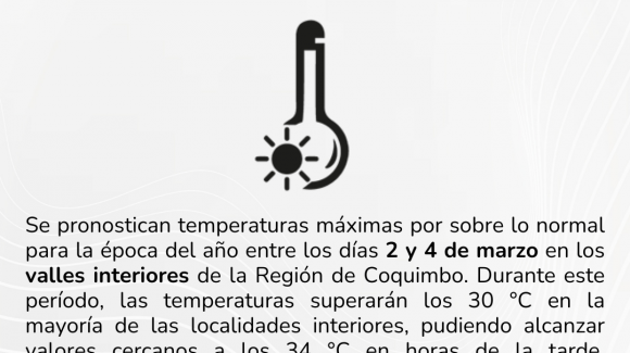 Se pronostican altas temperaturas para sectores interiores de la región entre este 2 y 4 de marzo