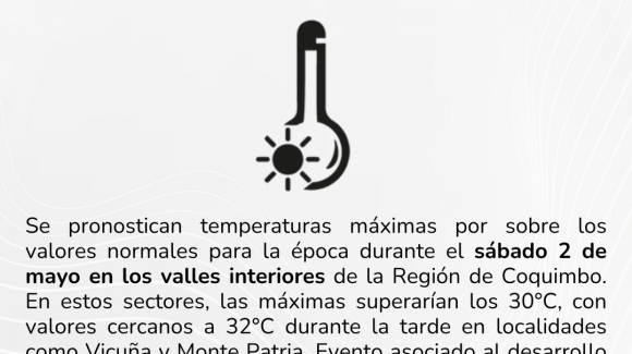 Altas temperaturas afectarán a valles interiores de la Región de Coquimbo este fin de semana